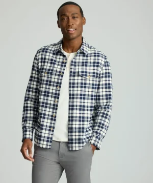 Button-Down Shirts|Jackets & Vests>UNTUCKit Brushed Overshirt Navy & White Check