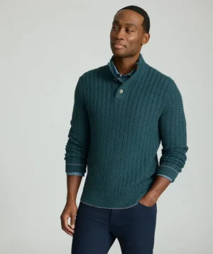 Sweaters>UNTUCKit Cable-Knit Button Neck Sweater Green