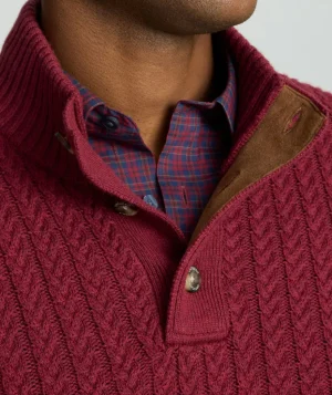 Sweaters>UNTUCKit Cable-Knit Button Neck Sweater Red