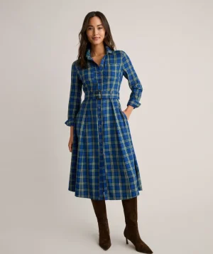 Shirts|Dresses>UNTUCKit Cotton Blend Sienna Shirt Dress - FINAL SALE Blue Multi Plaid