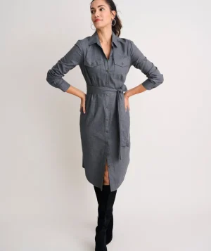 Shirts|Dresses>UNTUCKit Cotton Midi Colby Shirt Dress Solid Charcoal Gray