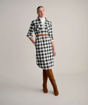 Shirts|Dresses>UNTUCKit Cotton Midi Colby Shirt Dress Black Cream Buffalo Check