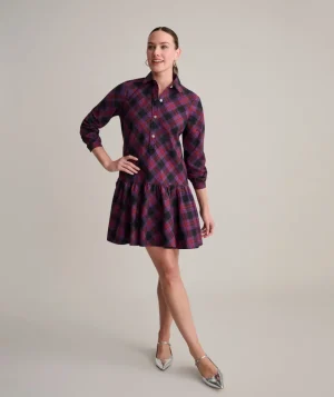 Shirts|Dresses>UNTUCKit Cotton Plaid Reese Shirt Dress Black Purple Plaid