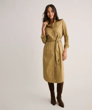 Shirts|Dresses>UNTUCKit Cotton Stretch Midi Bailey Shirt Dress Tan