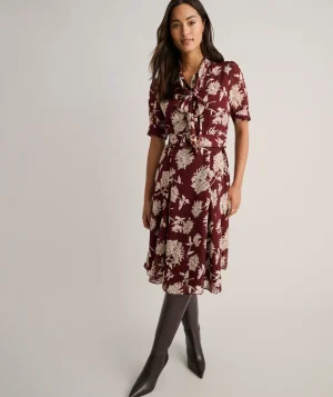 Shirts|Dresses>UNTUCKit Floral Necktie Nadine Dress Burgundy & Cream Floral Print