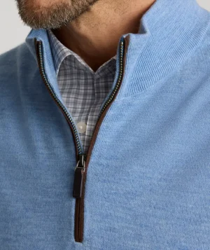 Sweaters>UNTUCKit Merino Wool Quarter-Zip Sweater Light Blue