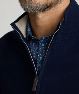 Sweaters>UNTUCKit NATIVA™ Wool Full-Zip Sweater Navy