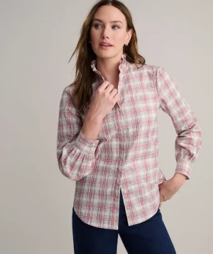 Shirts|Dresses>UNTUCKit Ruffle Collar Antonia Shirt Pink Plaid