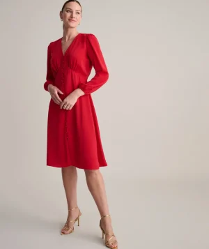 Shirts|Dresses>UNTUCKit Satin V-Neck Malorie Dress Solid Red