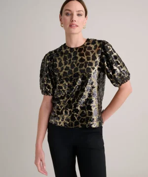 Shirts|Dresses>UNTUCKit Sequinned Leopard Roxie Shirt Black Gold Spots