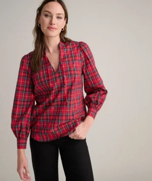 Shirts|Dresses>UNTUCKit Stewart Plaid Popover Joy Shirt Red Stewart Plaid