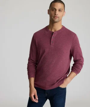 Tees & Henleys>UNTUCKit Stretch Cotton Herringbone Henley Maroon