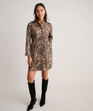 Shirts|Dresses>UNTUCKit Stretch Cotton Lauren Shirt Dress Leopard Print