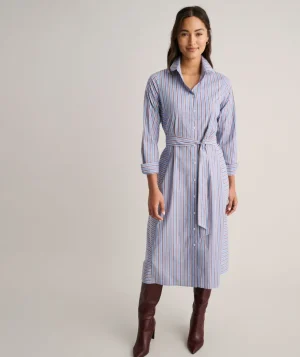 Shirts|Dresses>UNTUCKit Stretch Cotton Striped Tess Shirt Dress Blue Multi Stripe