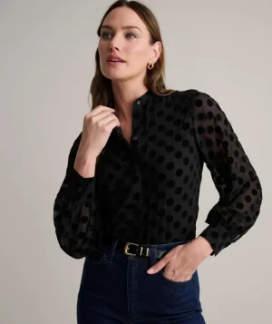 Shirts|Dresses>UNTUCKit Velvet Polka Dot Gemma Shirt Black Dot