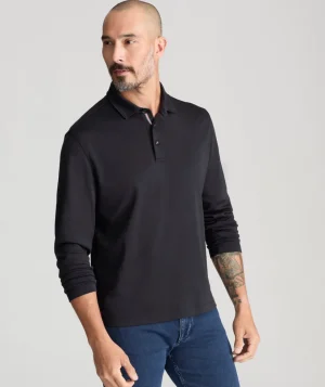 Polos>UNTUCKit Wrinkle-Free Damaschino Long-Sleeve Polo Black