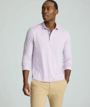 Polos>UNTUCKit Wrinkle-Free Long-Sleeve Polo Heather Light Purple with Contrast Placket