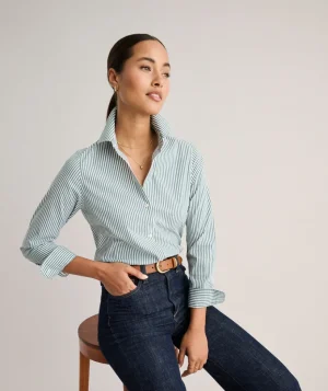 Shirts|Dresses>UNTUCKit Wrinkle-Free Stretch Cotton Bella Shirt Green & White Stripe